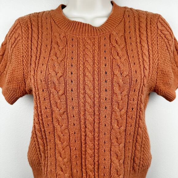 Free People Intimately Short Sweet Crop Top Sweater Cable Knit in Sugar Almond L - Picture 5 of 12